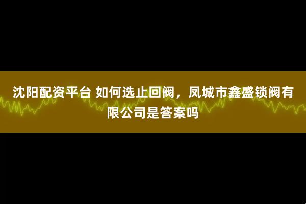 沈阳配资平台 如何选止回阀，凤城市鑫盛锁阀有限公司是答案吗